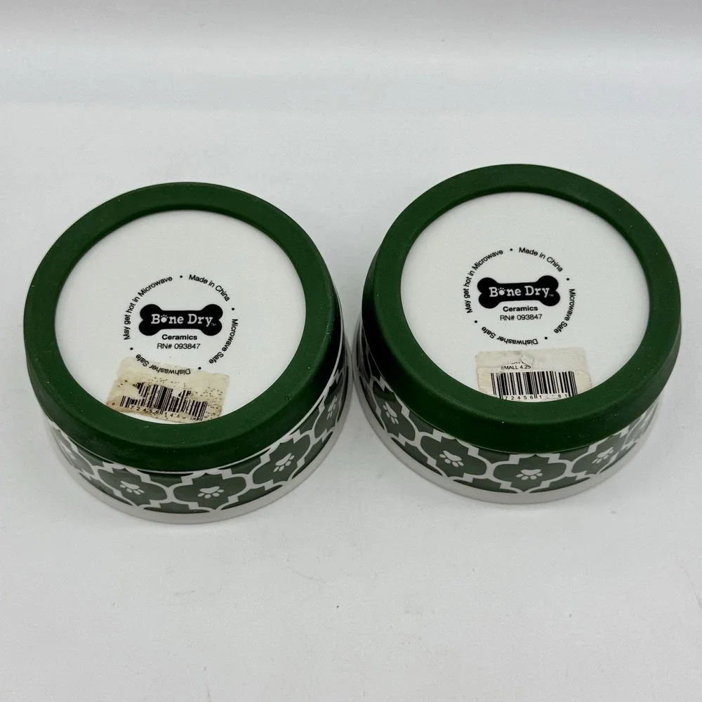 Bone Dry Paw Lattice Print Non-Skid Ceramic Set of 2 Dog Or Cat Bowls 4.25